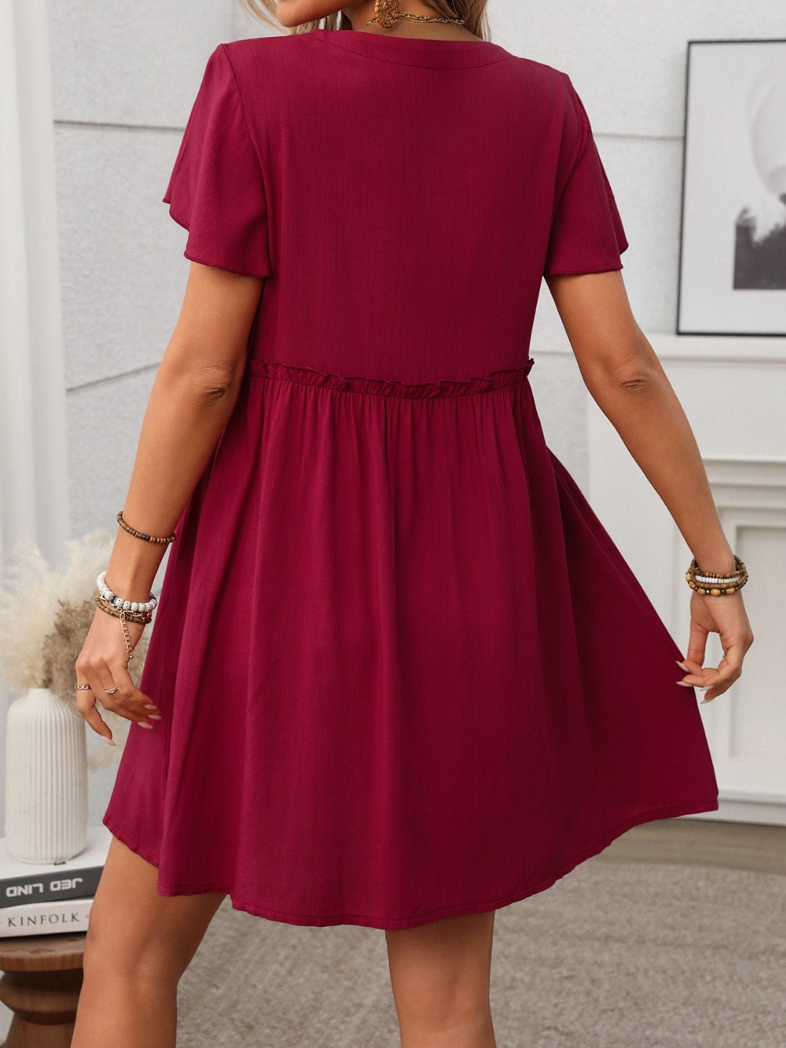 Button Front Flutter Sleeve Dress - Securing Secrets Boutique LLC