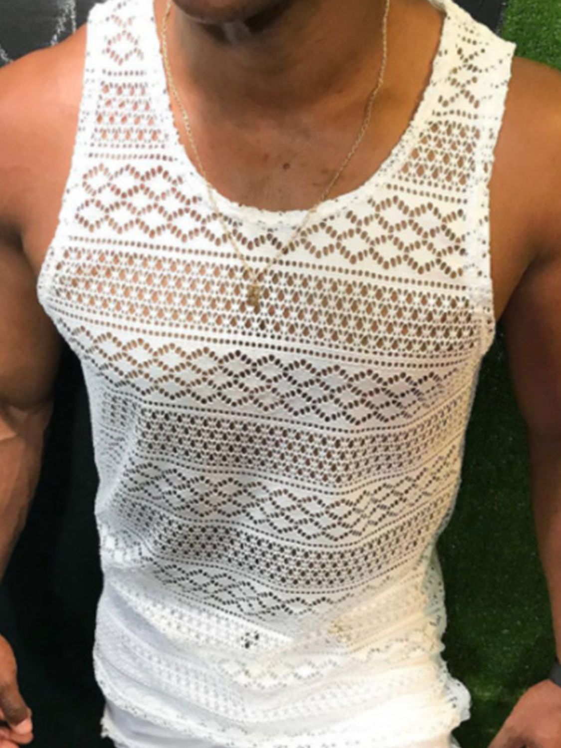 Men's Full Size Openwork Round Neck Tank Plus Size - Securing Secrets Boutique LLC