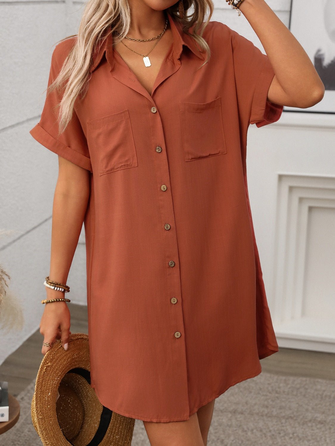 Button Down Short Sleeve Mini Dress - Securing Secrets Boutique LLC