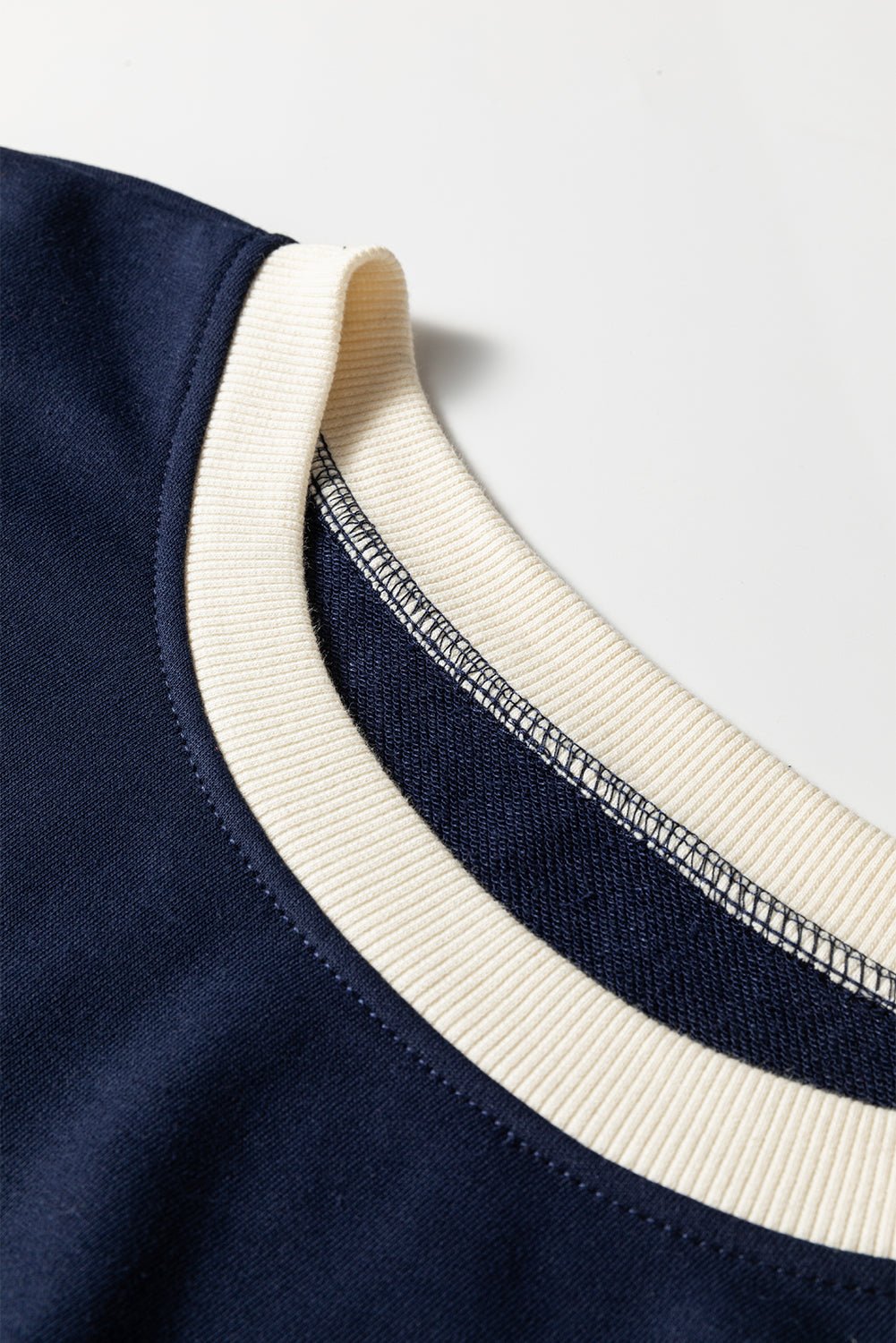 Navy Blue Plus Color Block Drop Shoulder Top and Lace-up Skirt Outfit