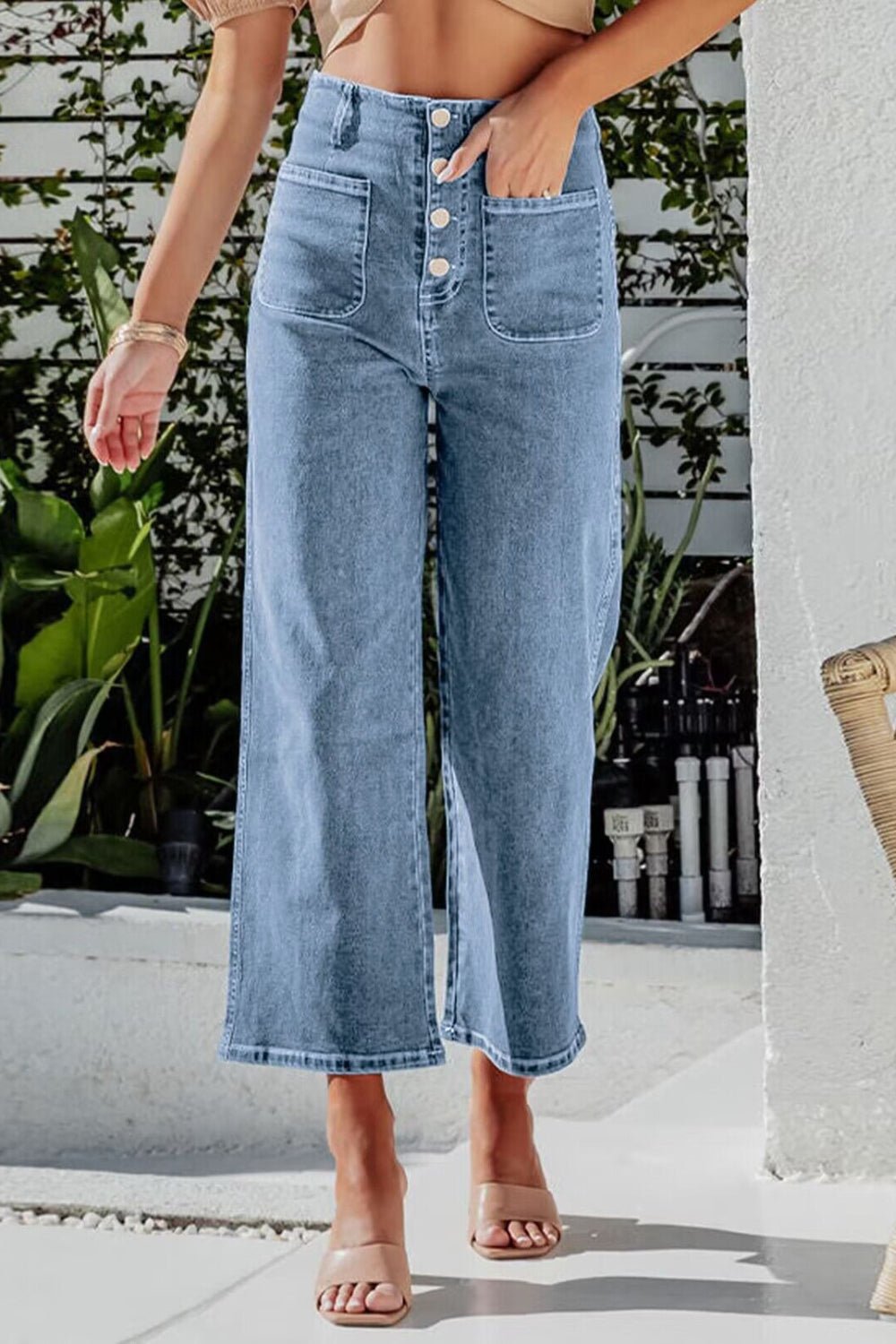 Button Fly Cropped Wide Leg Jeans - Securing Secrets Boutique LLC