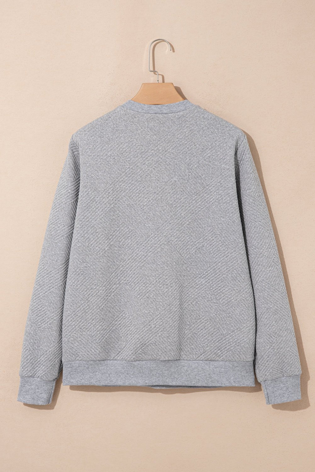 Medium Grey Trendy Textured Half Zip Loose Sweatshirt