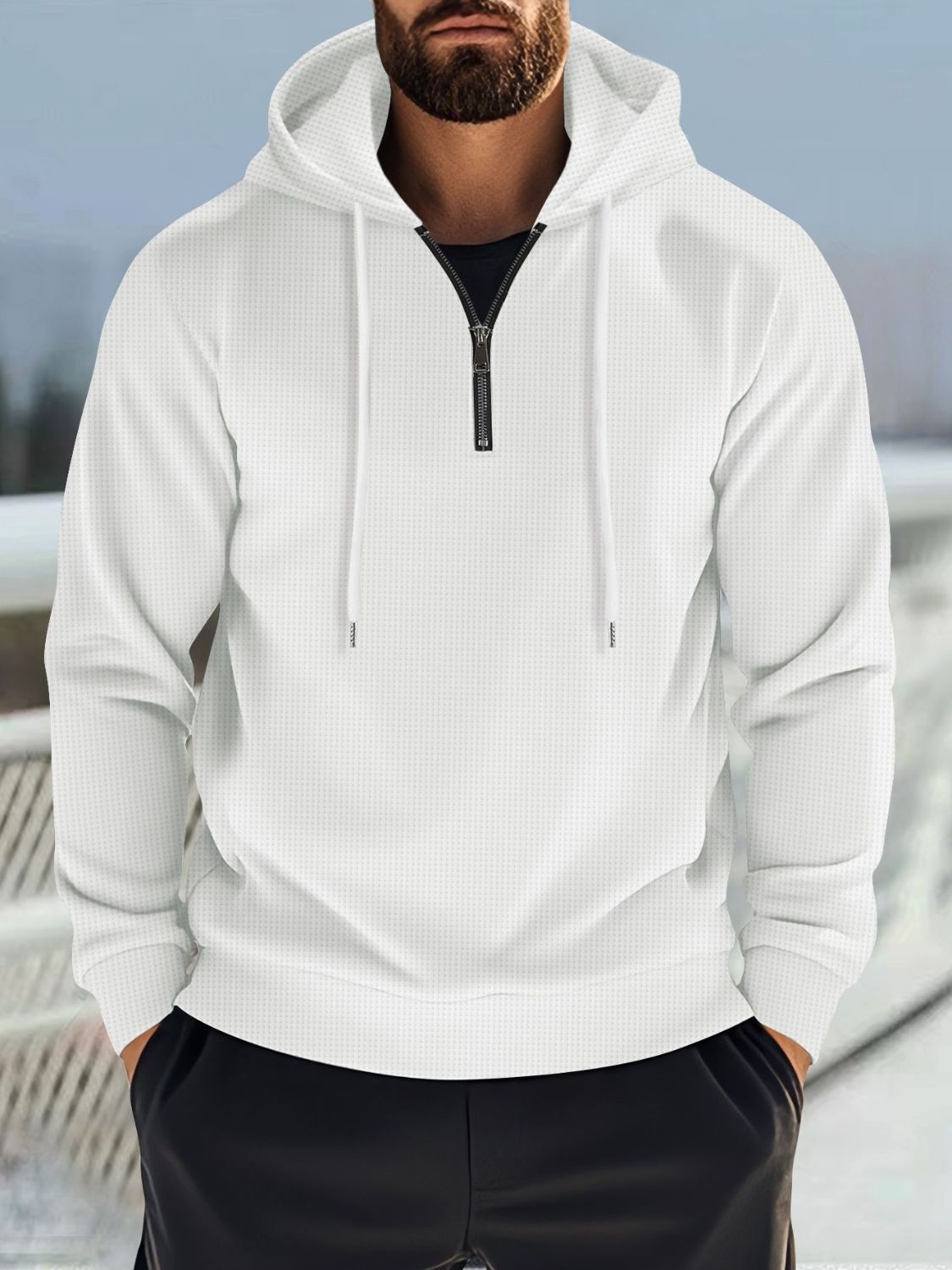 Men's Full Size Quarter Zip Long Sleeve Drawstring Hoodie Plus Size - Securing Secrets Boutique LLC