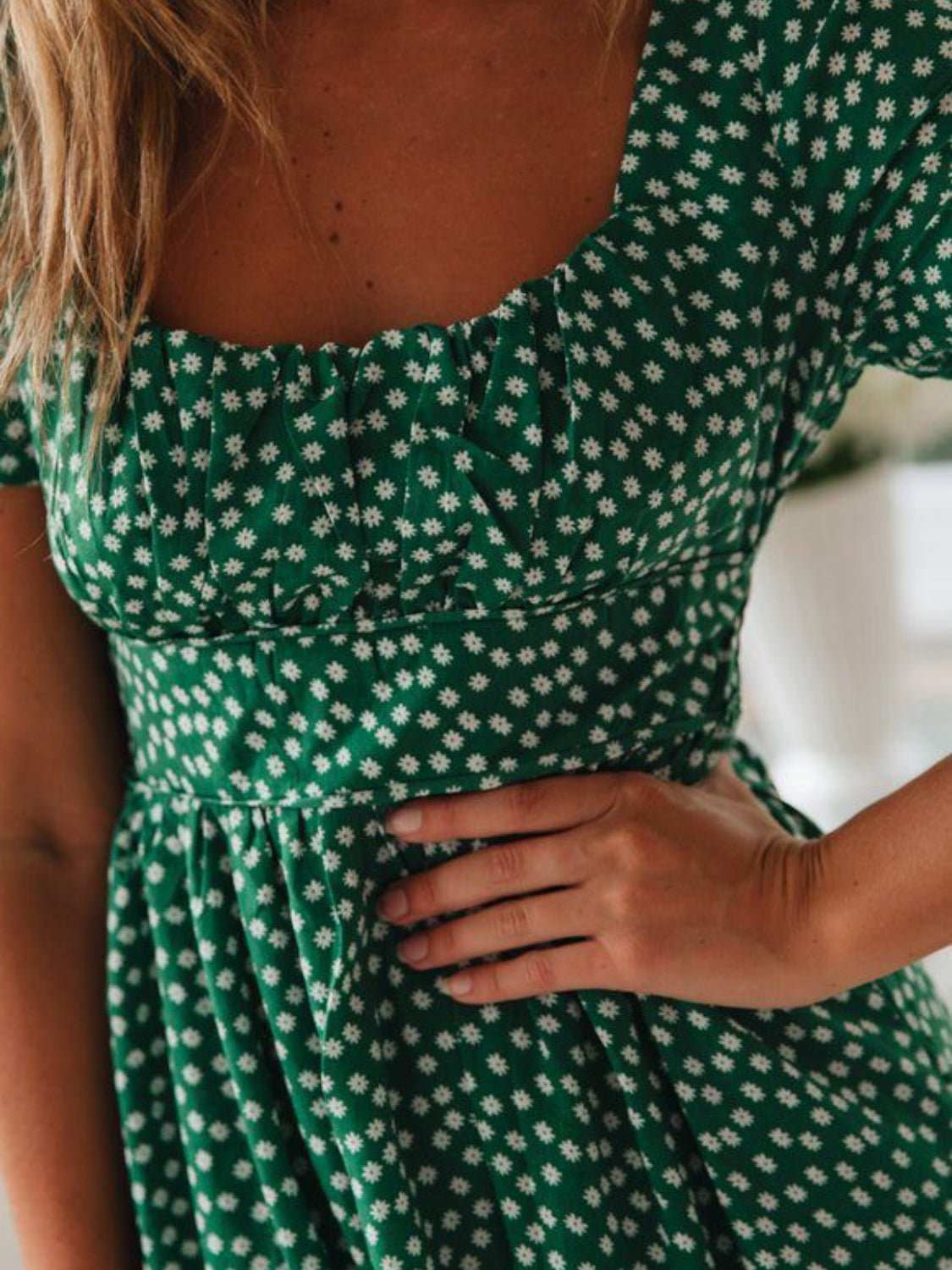 Printed Square Neck Short Sleeve Midi Dress - Securing Secrets Boutique LLC