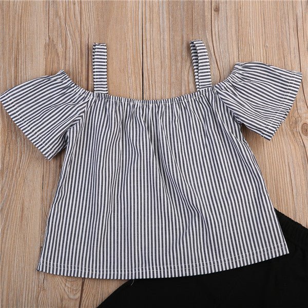 Shelby Top & Pants Set Summer Short-sleeved Sling Strapless Striped Shirt Trousers Two-piece Children's Suit