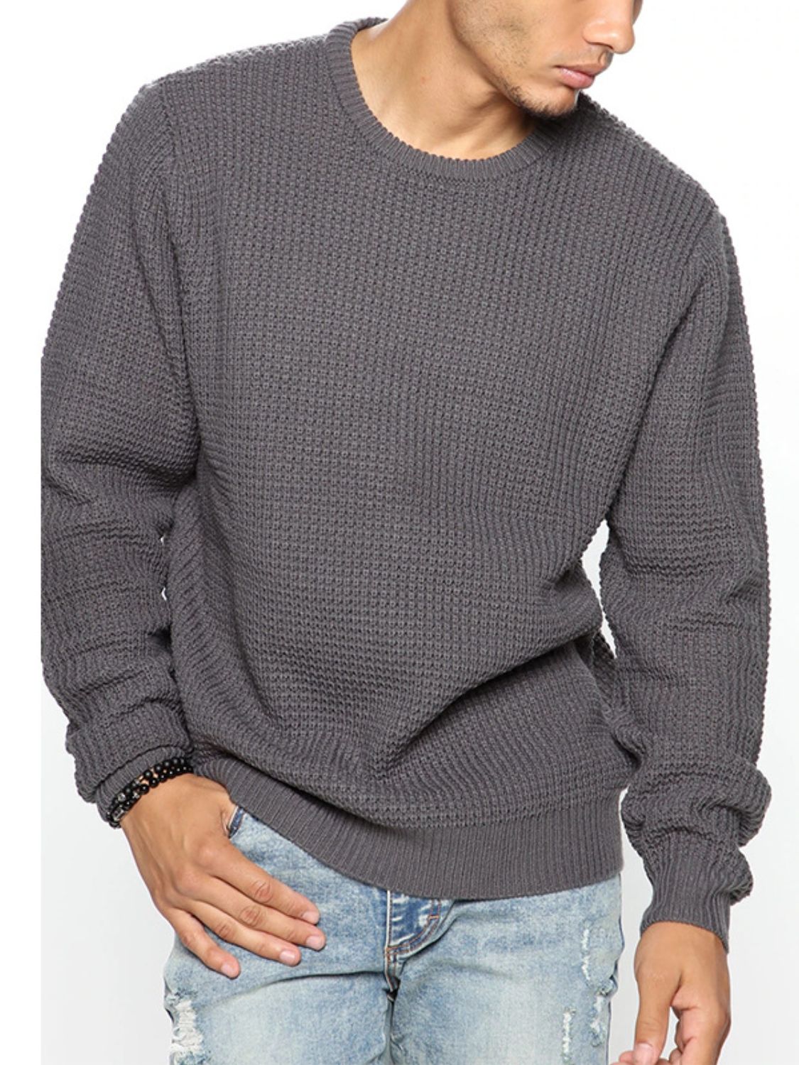 Men's Full Size Round Neck Long Sleeve Sweater Plus Size - Securing Secrets Boutique LLC