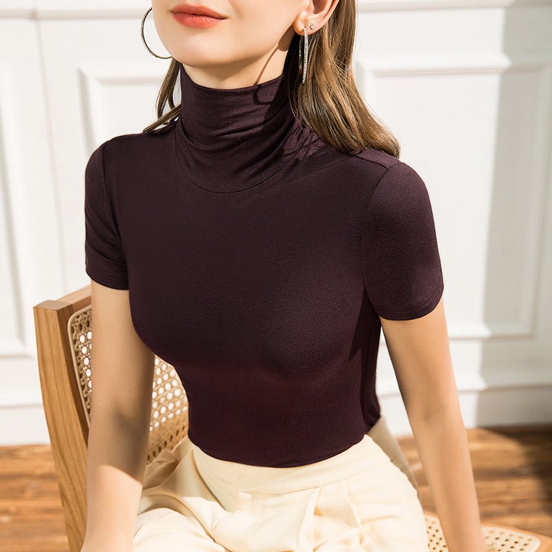 Spring Pile Collar Modal Short-sleeved T-shirt For Women