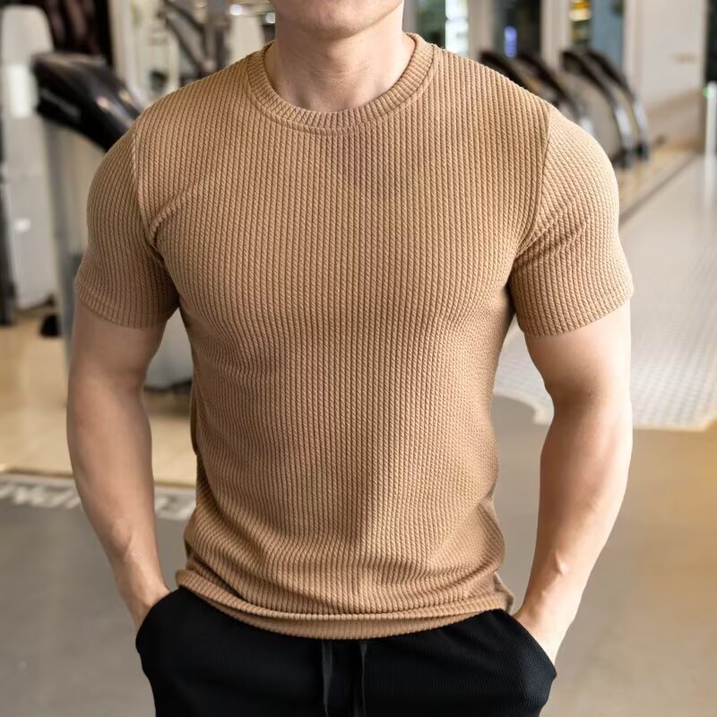 Crew Neck Trendy Wrinkle Resistant Breathable Sportswear For Casual Running And Training With Short Sleeves