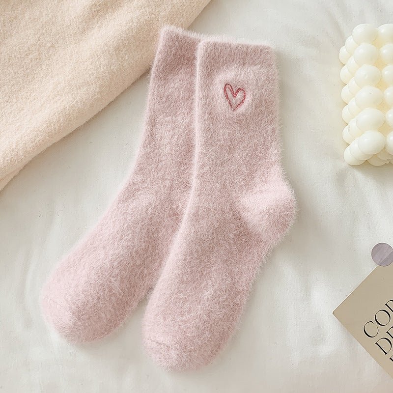 Women's Socks Love Embroidered Plush Socks Furry Warm