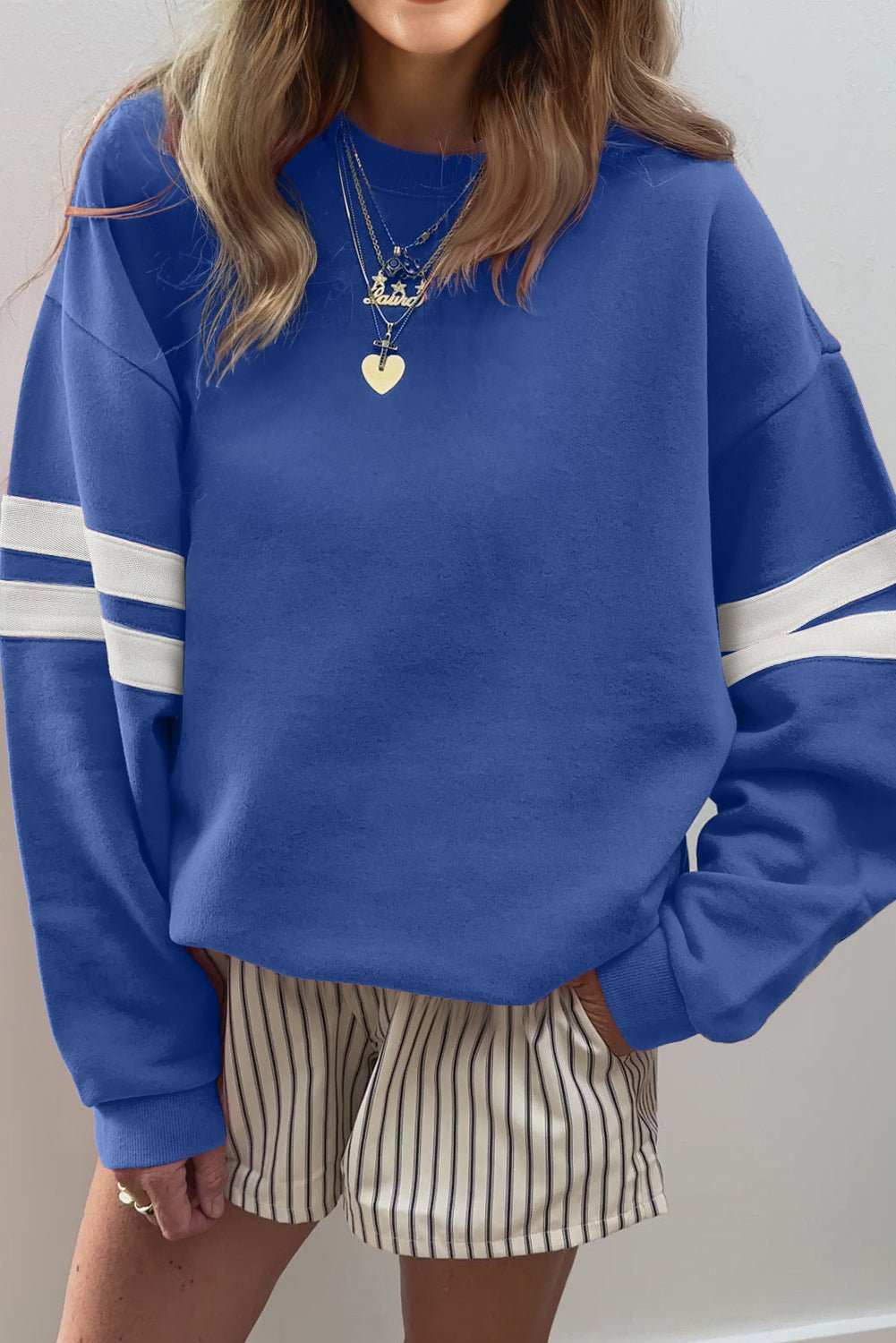 Fiery Red Varsity Striped Detail Drop Shoulder Oversized Sweatshirt