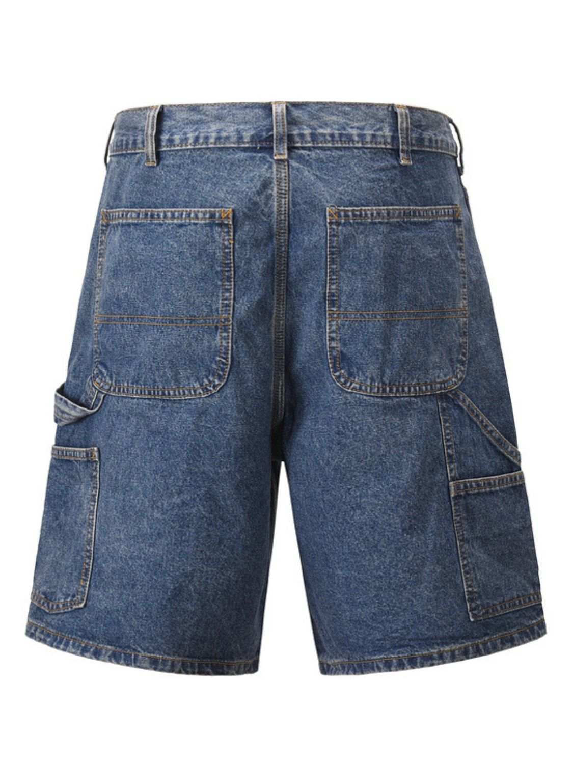 Men's washed denim Bermuda shorts with back pockets.