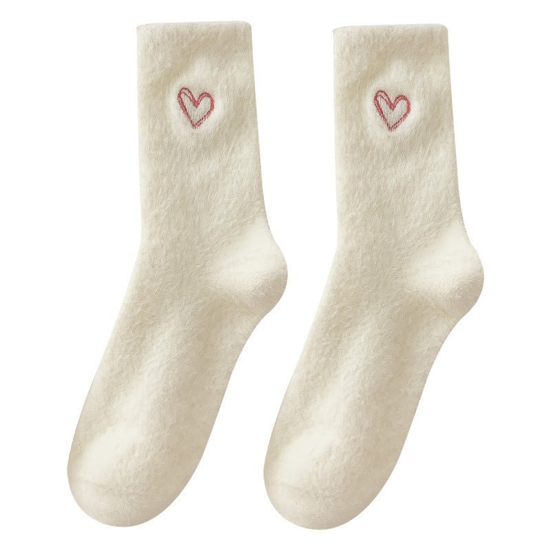 Women's Socks Love Embroidered Plush Socks Furry Warm
