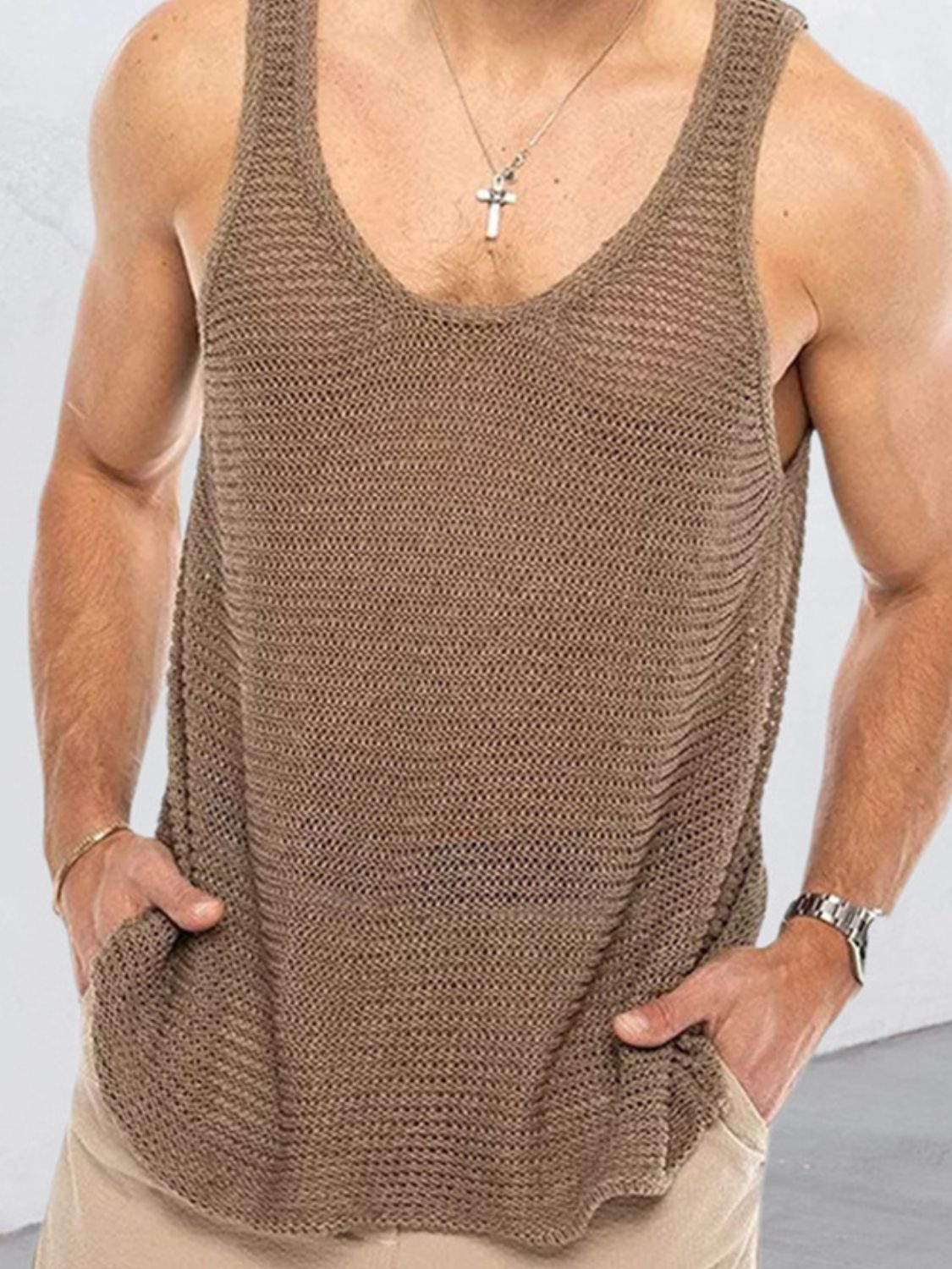Men's Plus Size Round Neck Wide Strap Tank - Securing Secrets Boutique LLC