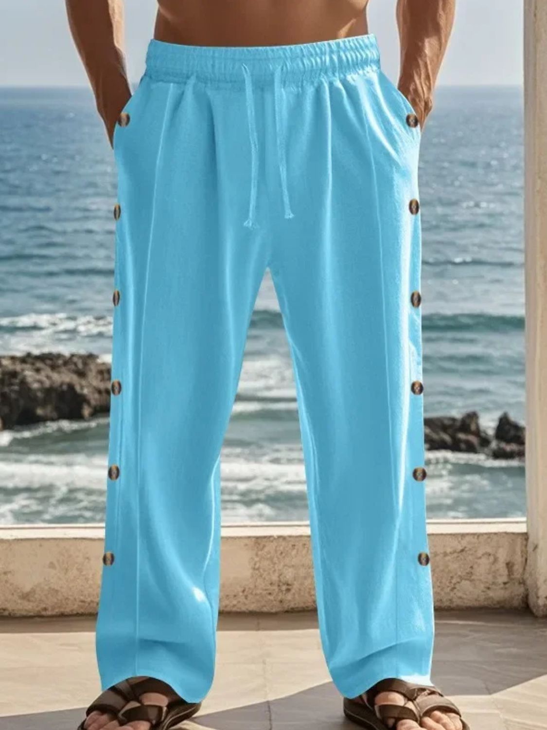 Men's Full Size Side Button Wide Leg Pants Plus Size - Securing Secrets Boutique LLC