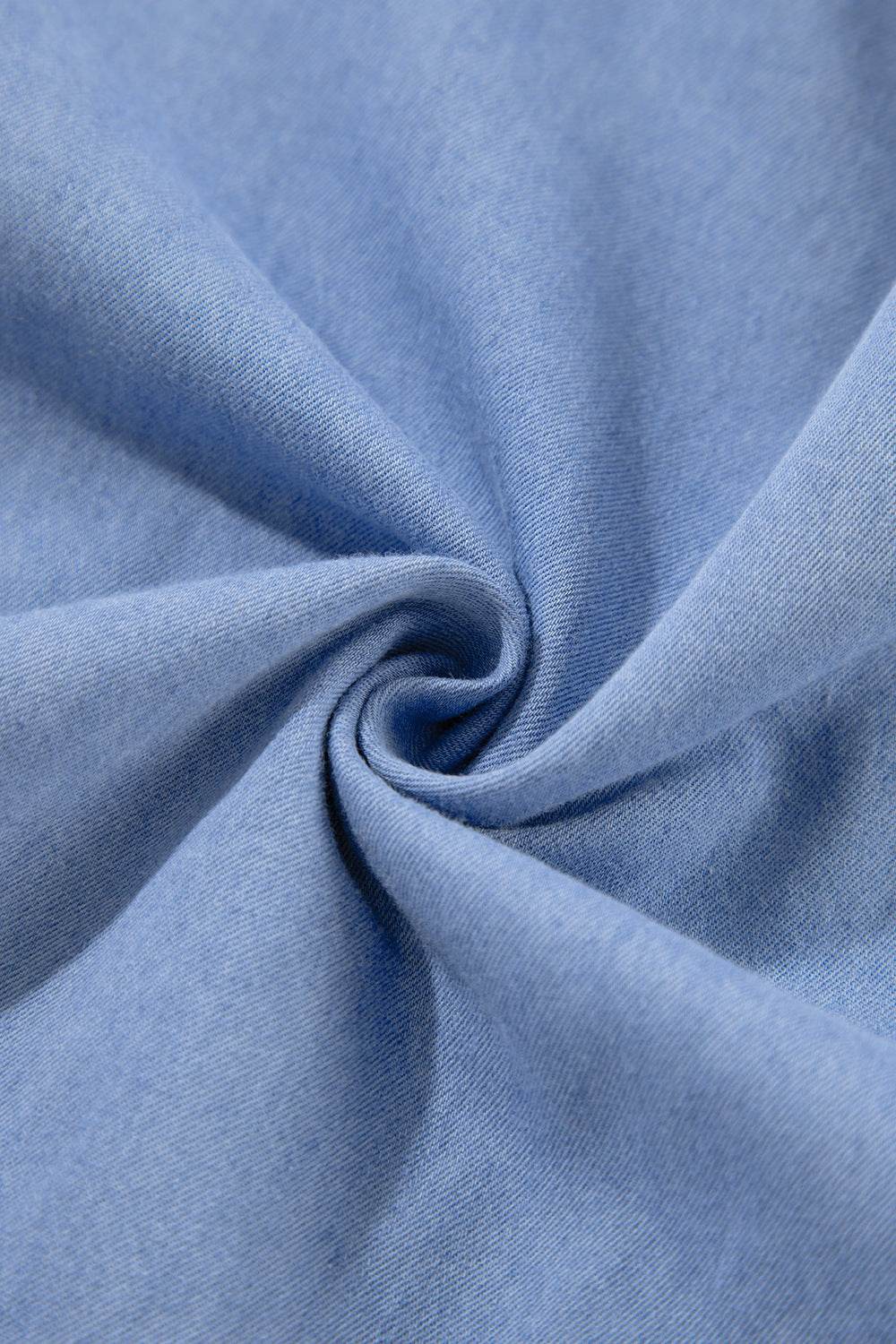 Light blue cotton fabric texture for V-Neck Tiered Ruffled Hem Mini Dress.