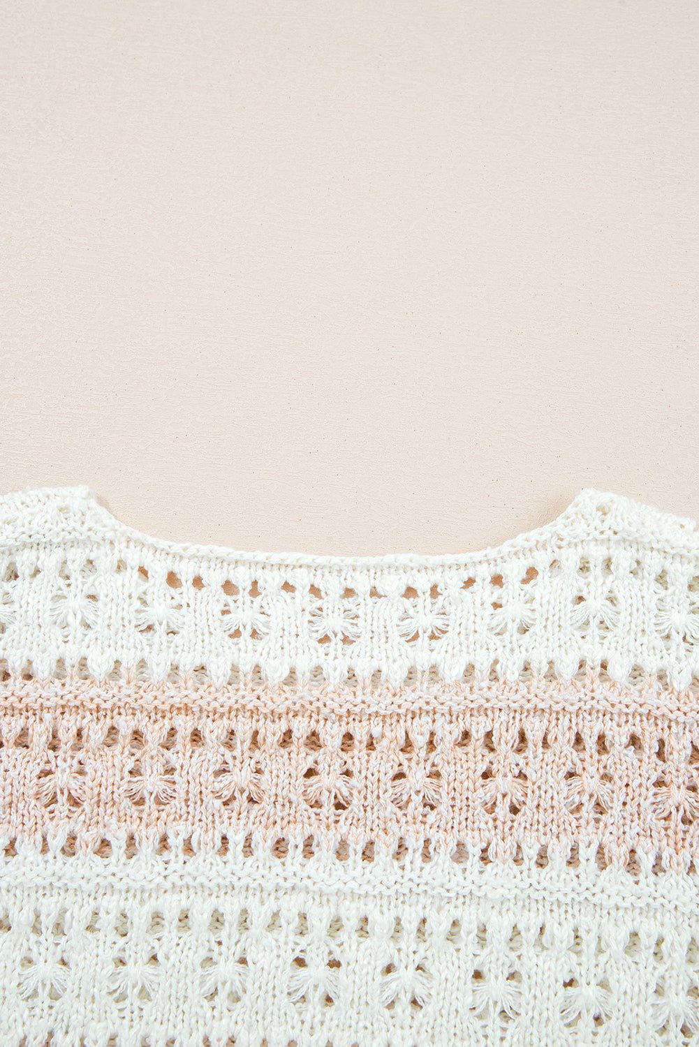 Pink Hollow-out Colorblock Drop Shoulder Casual Sweater