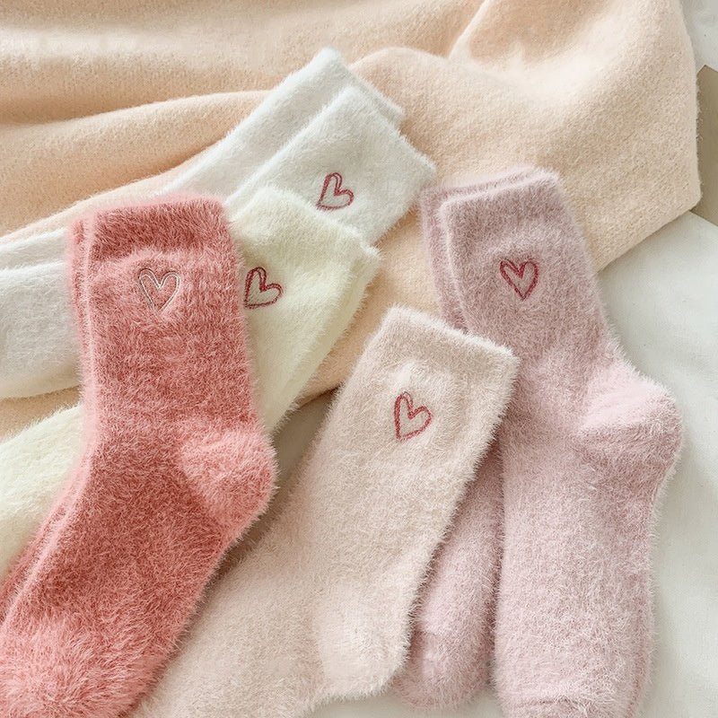 Women's Socks Love Embroidered Plush Socks Furry Warm