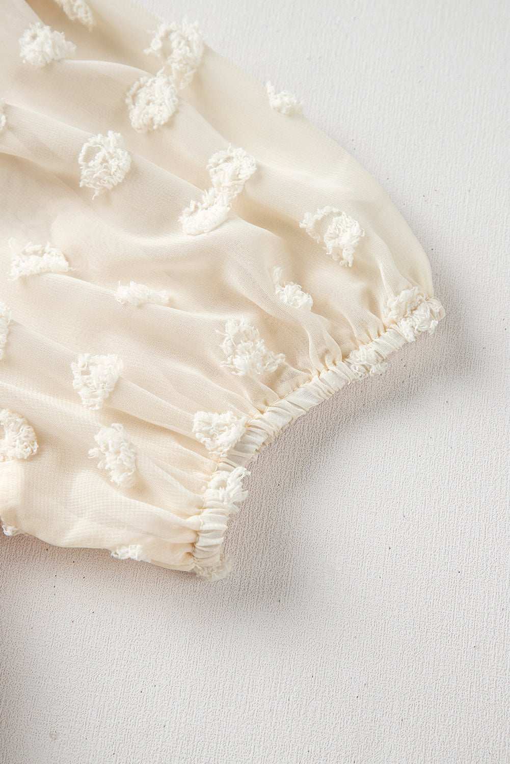 Apricot Polka Dot Mesh Puff Sleeve Textured Blouse