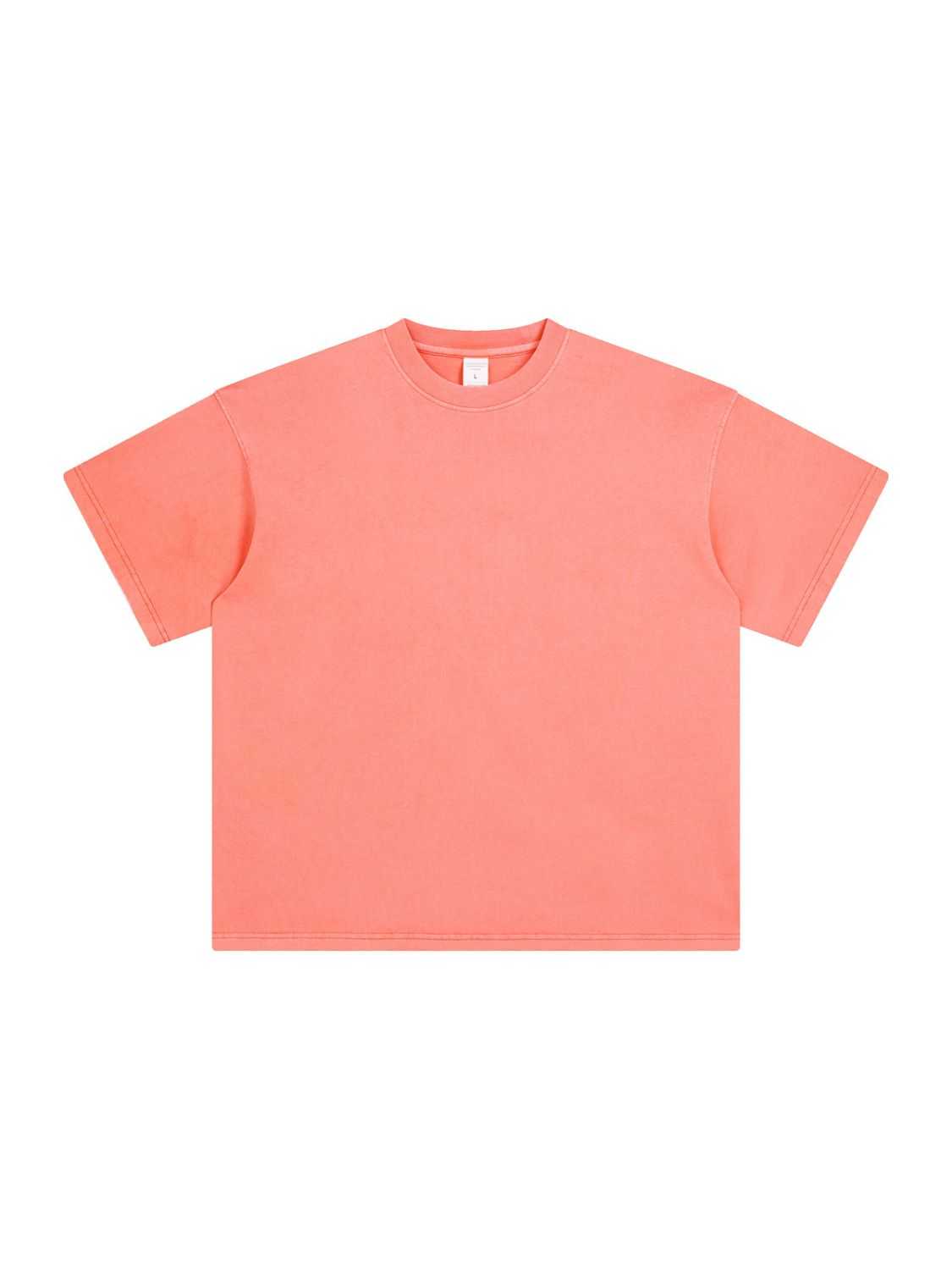 Men's round neck short sleeve t-shirt in coral color, basic style, slightly stretchy fabric.