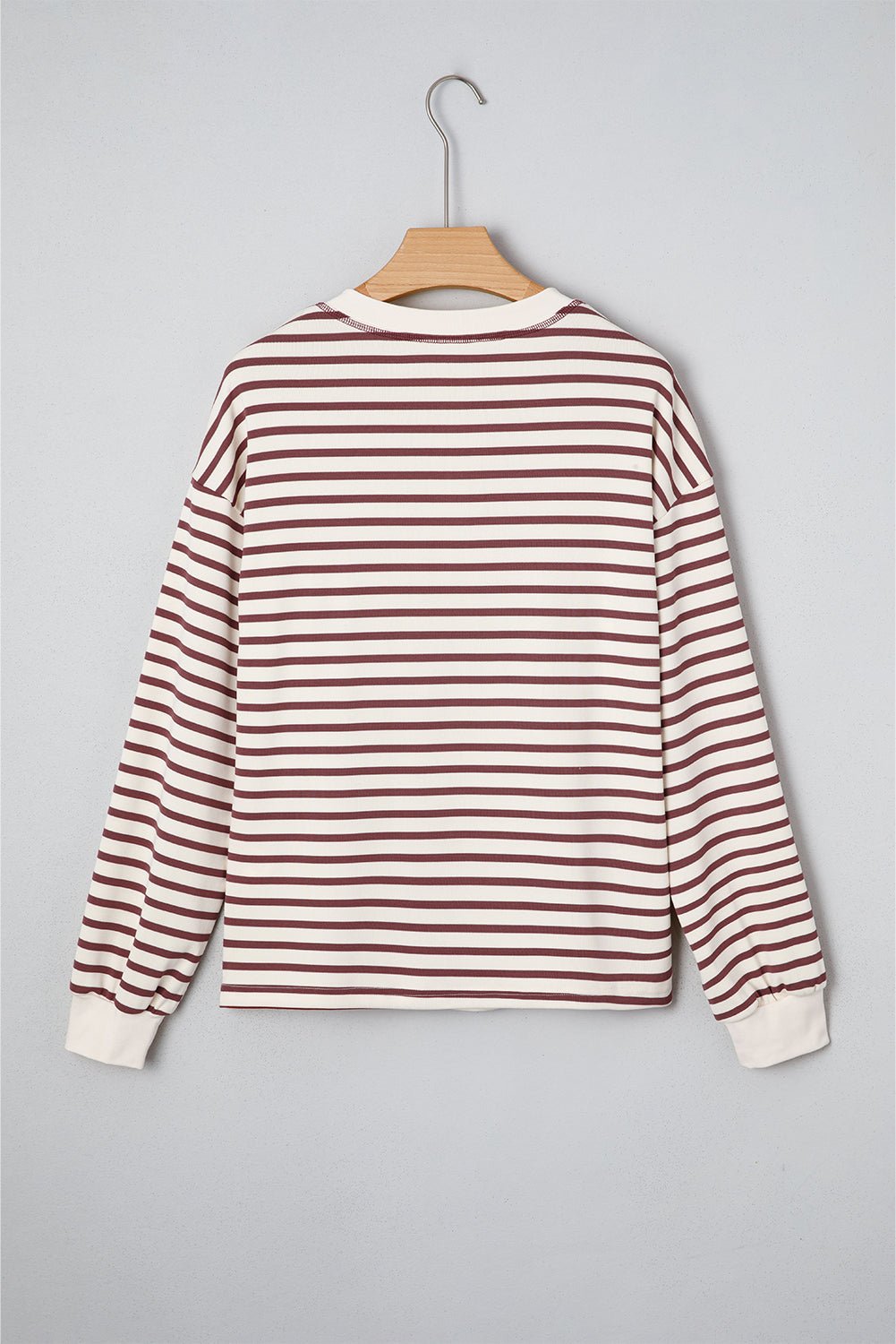 Red Dahlia Striped Print Drop Shoulder Long Sleeve Henley Top