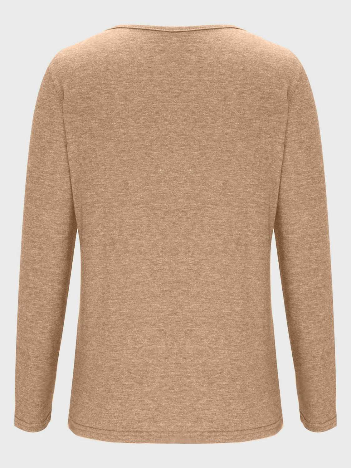 Crisscross V-neck long sleeve T-shirt, basic style, opaque, slightly stretchy, polyester and spandex blend.