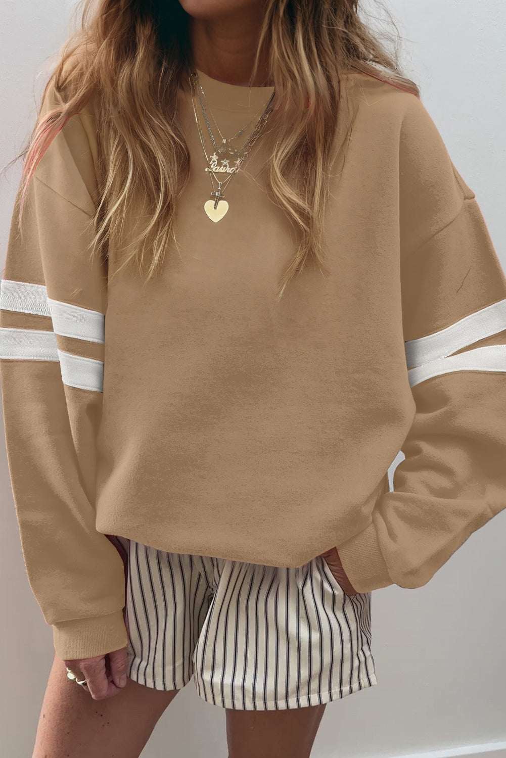 Fiery Red Varsity Striped Detail Drop Shoulder Oversized Sweatshirt