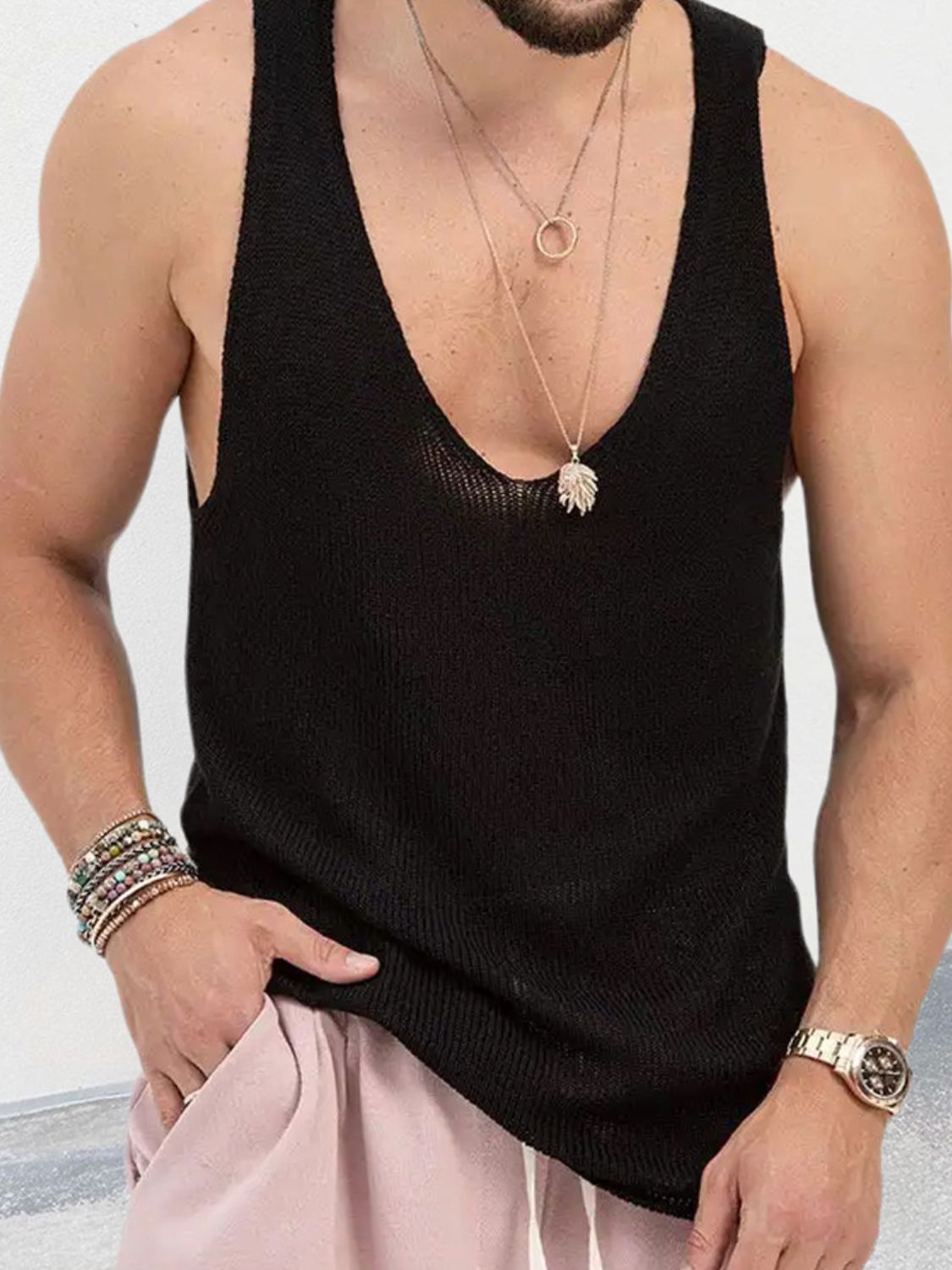Men's Plus Size V-Neck Wide Strap Tank - Securing Secrets Boutique LLC