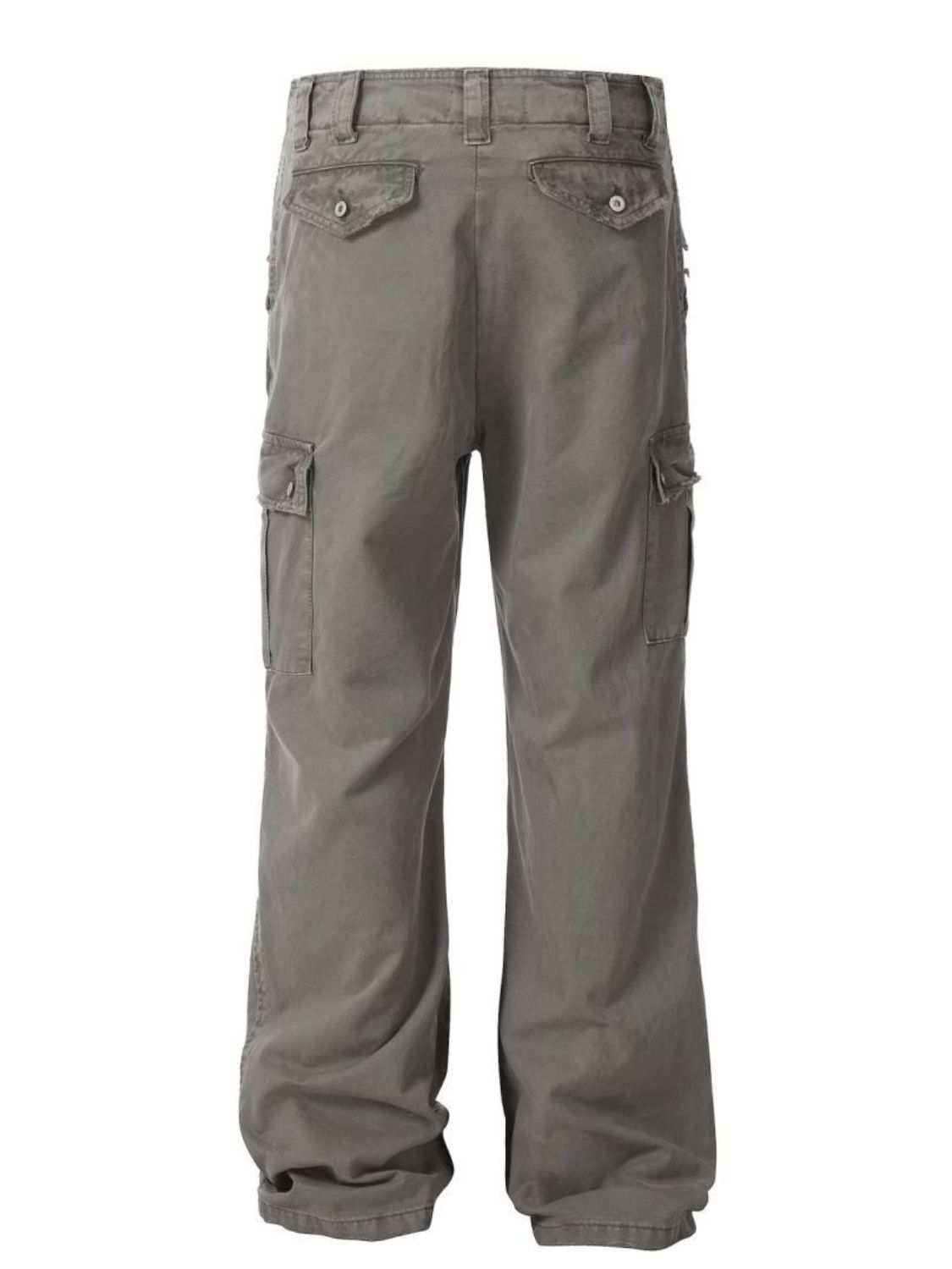 Men's straight leg cargo pants in gray, featuring basic style and multiple pockets.