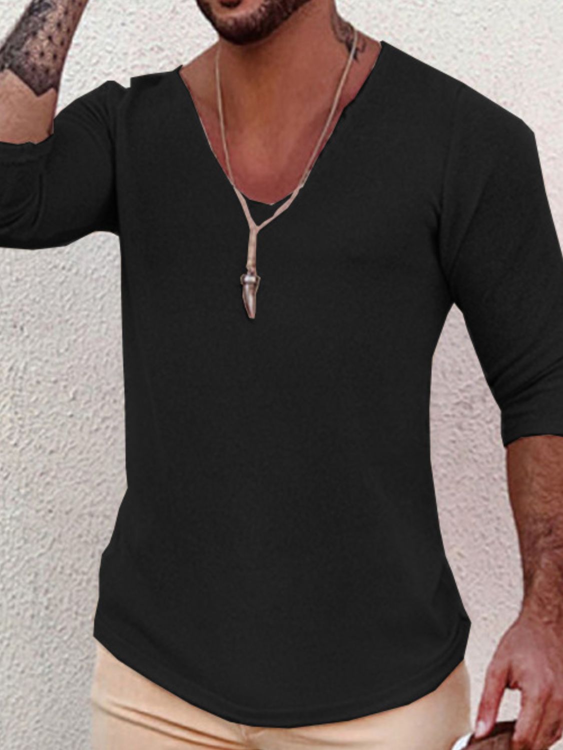 Men's Full Size V-Neck Long Sleeve T-Shirt Plus Size - Securing Secrets Boutique LLC