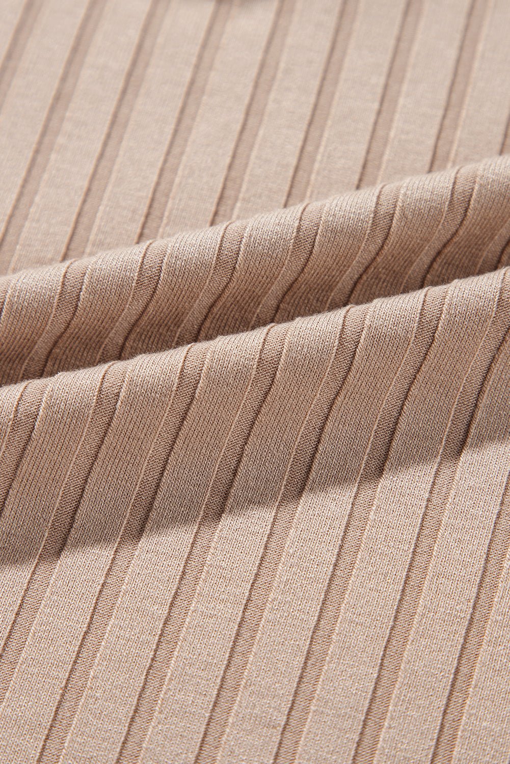 Straw Yellow Ribbed Knit V Neck Long Sleeve Slim Fit Top