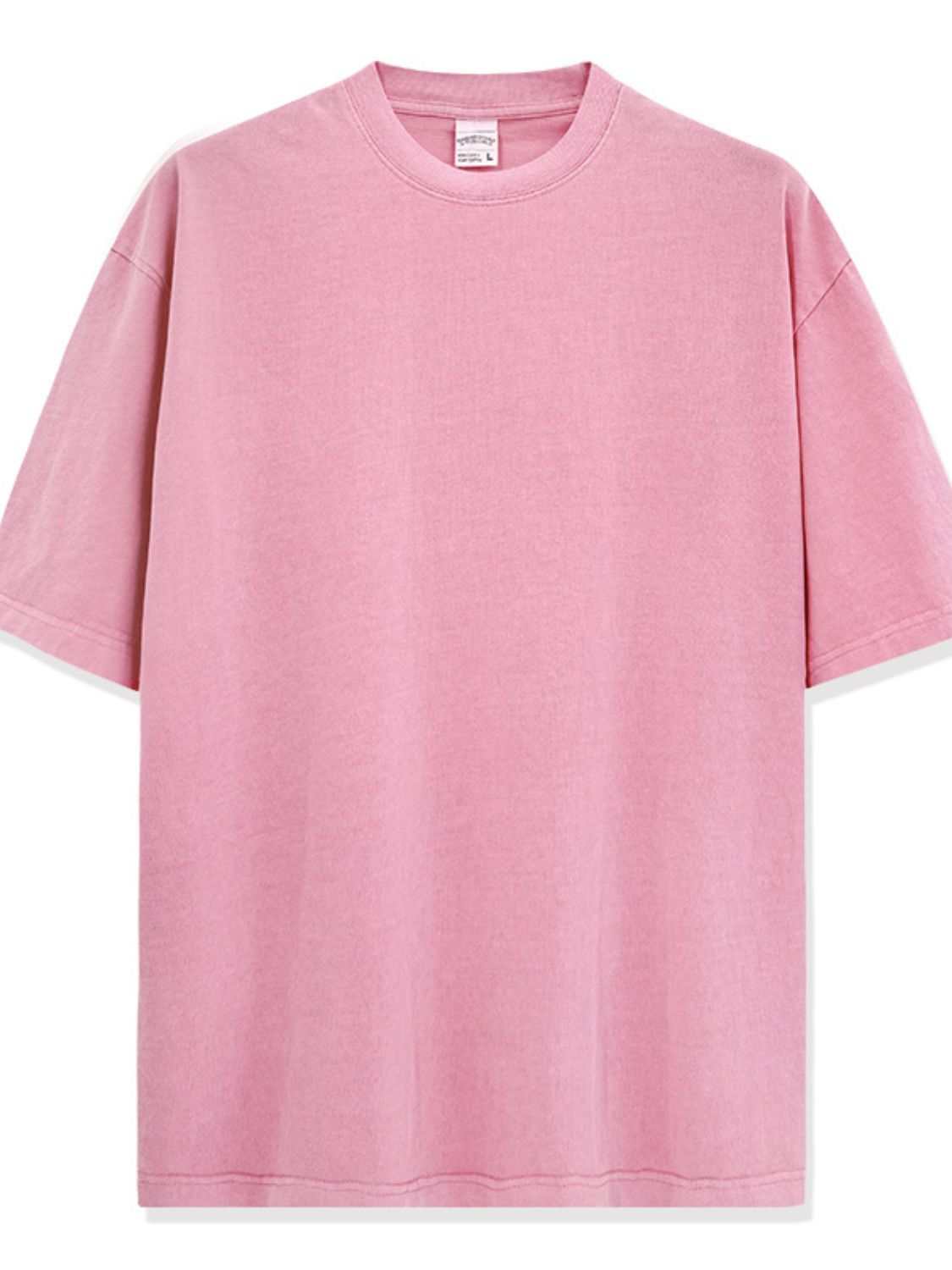 Men's full size round neck washed t-shirt in pink, basic style, cotton blend, plus size.
