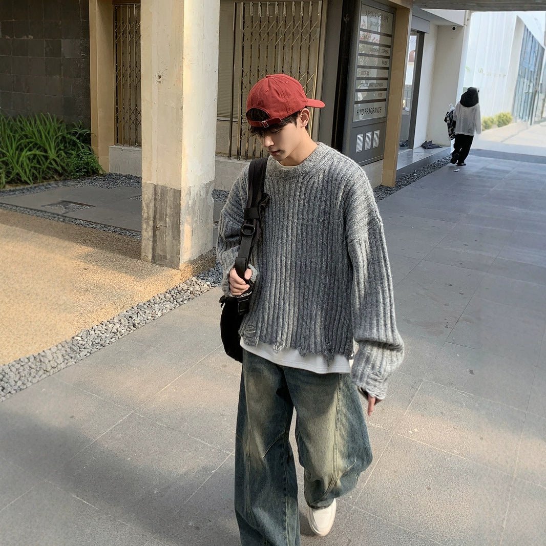 New Retro Worn Long-sleeved Pullover Sweater For Men And Women