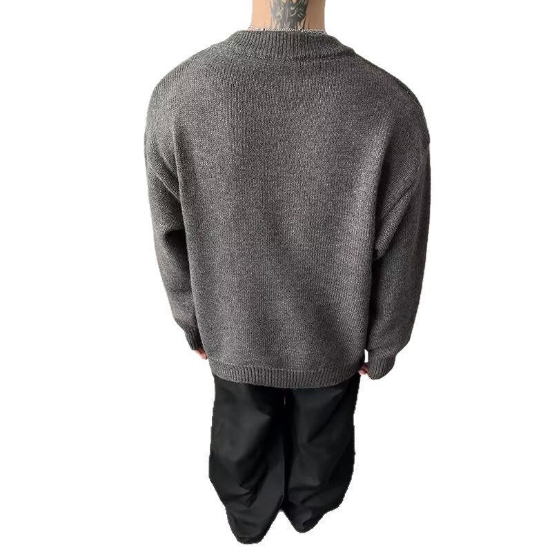 New Loose False Two Pieces Round Neck Sweater For Men