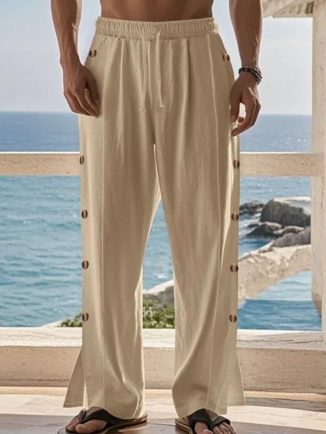 Men's Full Size Side Button Wide Leg Pants Plus Size - Securing Secrets Boutique LLC