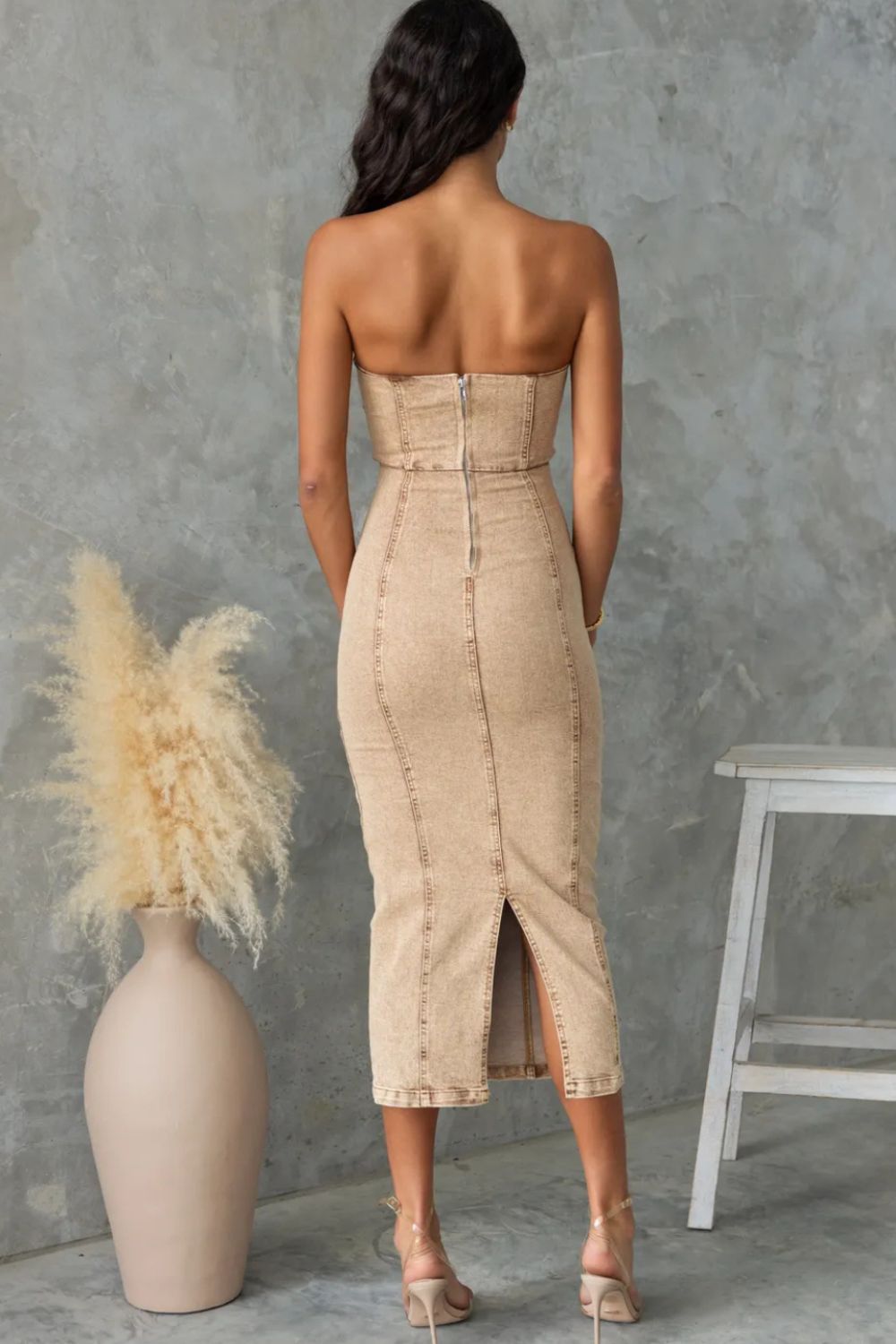 Washed Slit Back Tube Denim Dress - Securing Secrets Boutique LLC