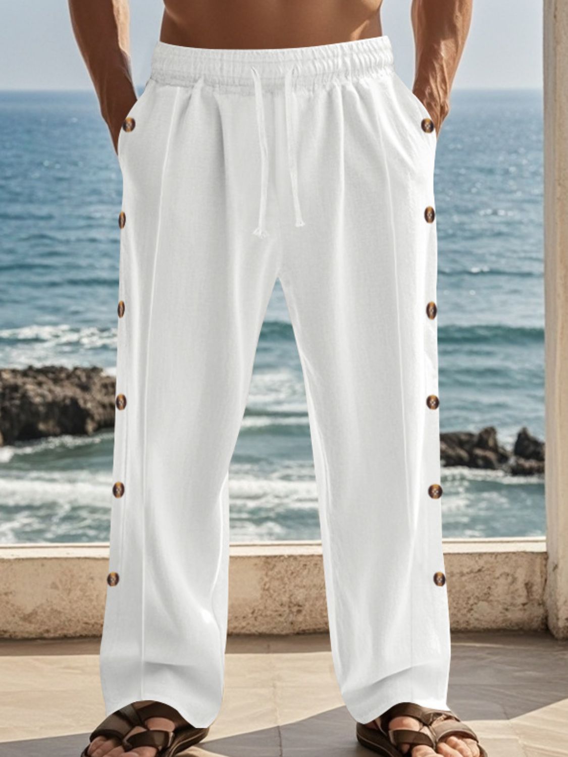 Men's Full Size Side Button Wide Leg Pants Plus Size - Securing Secrets Boutique LLC