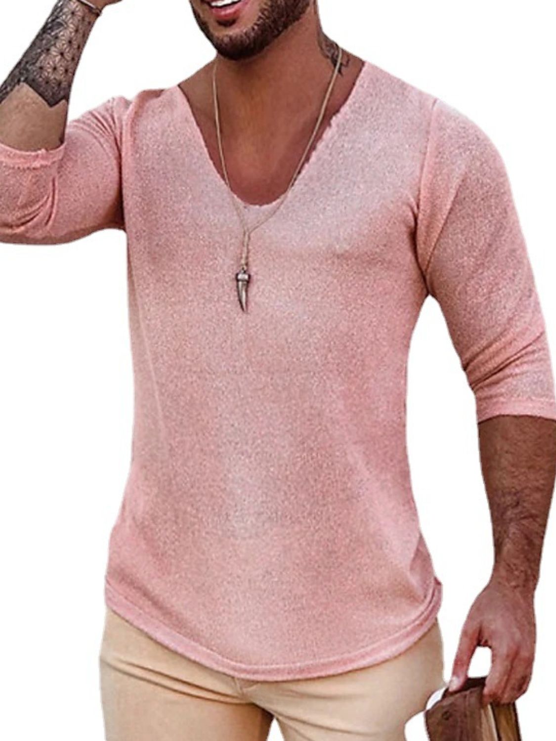 Men's Full Size V-Neck Long Sleeve T-Shirt Plus Size - Securing Secrets Boutique LLC