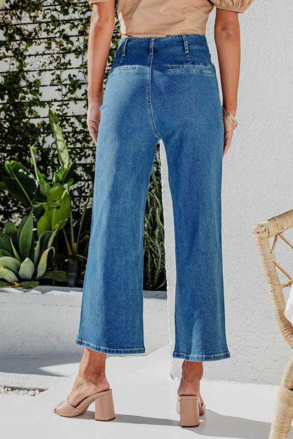 Button Fly Cropped Wide Leg Jeans - Securing Secrets Boutique LLC