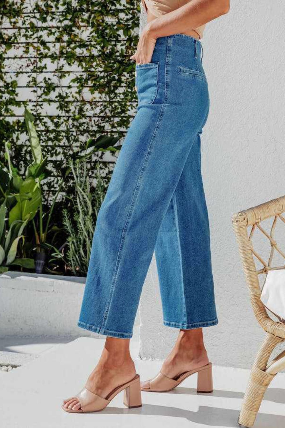 Button Fly Cropped Wide Leg Jeans - Securing Secrets Boutique LLC