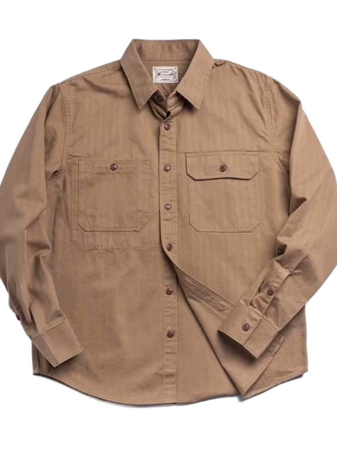 Men's button down long sleeve shirt with chest pockets, slightly stretchy cotton polyester blend.