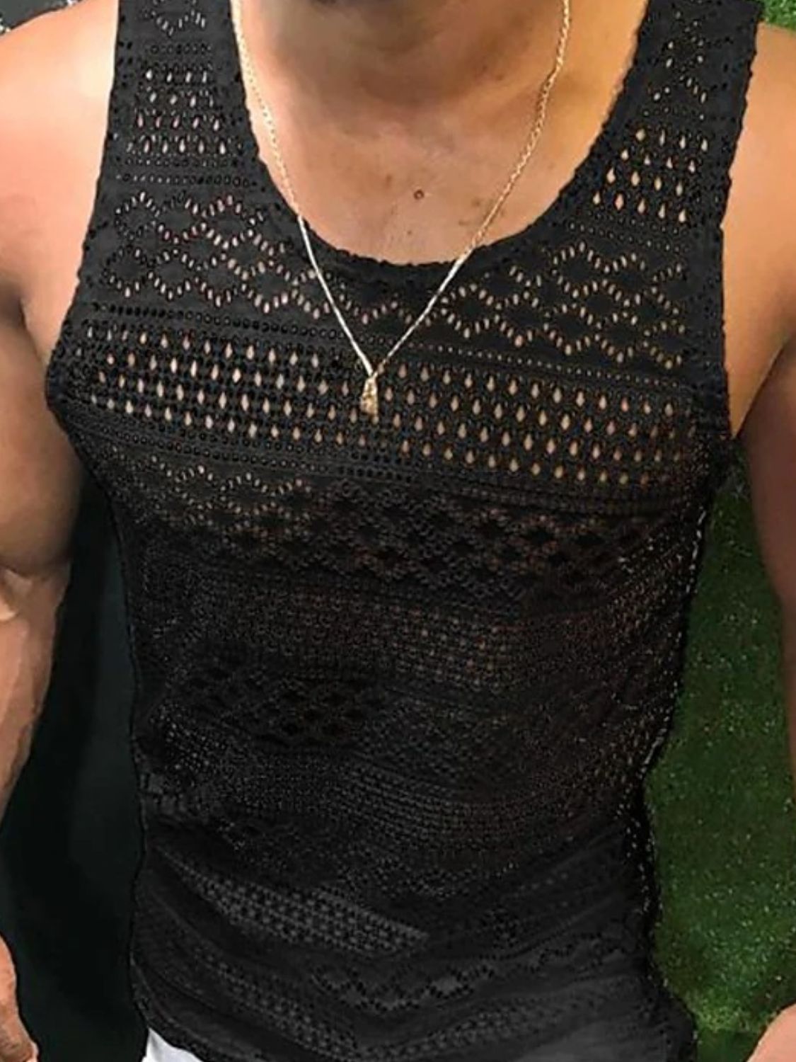 Men's Full Size Openwork Round Neck Tank Plus Size - Securing Secrets Boutique LLC