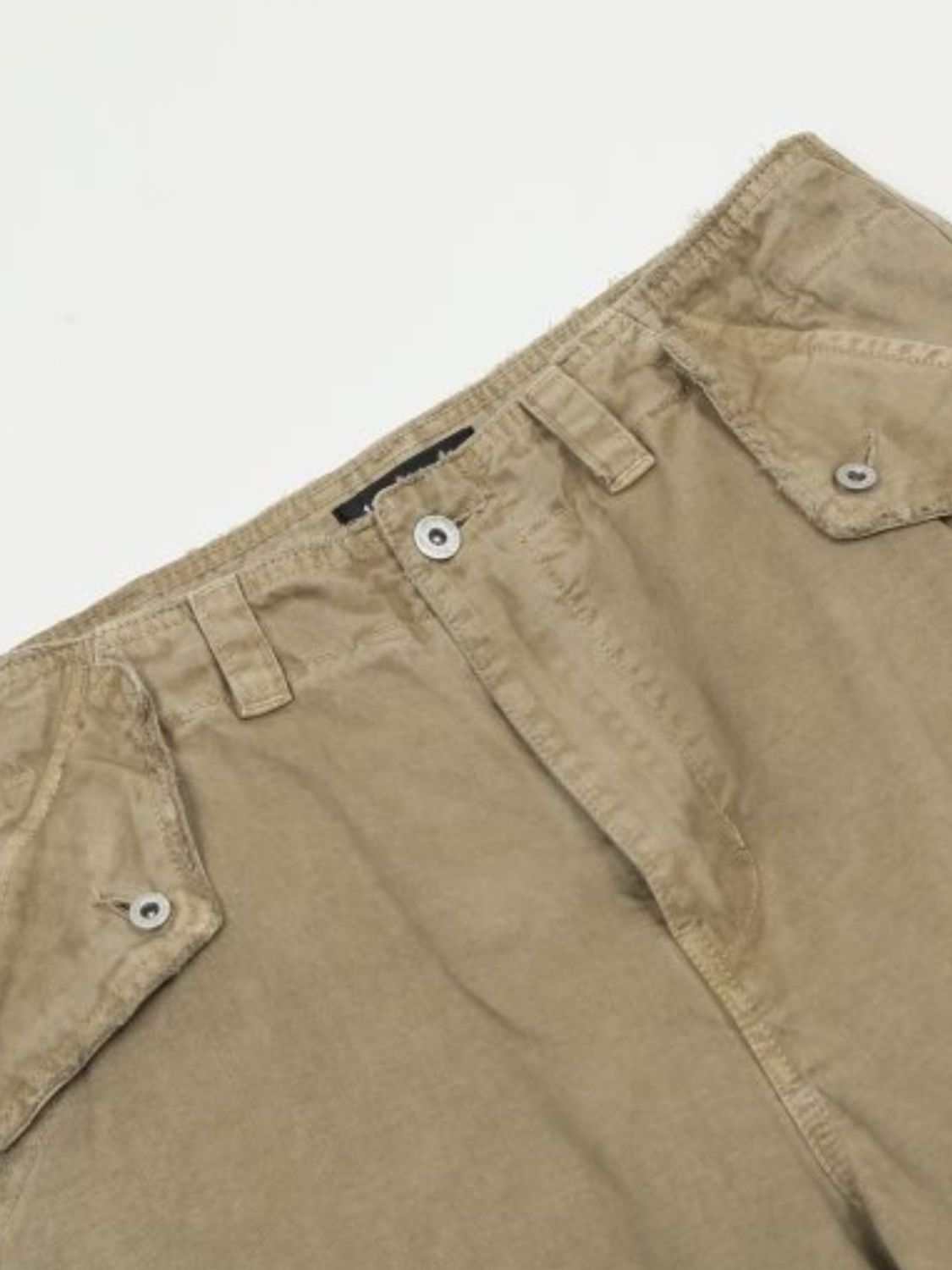 Men's straight leg cargo pants in beige, cotton-polyester material.