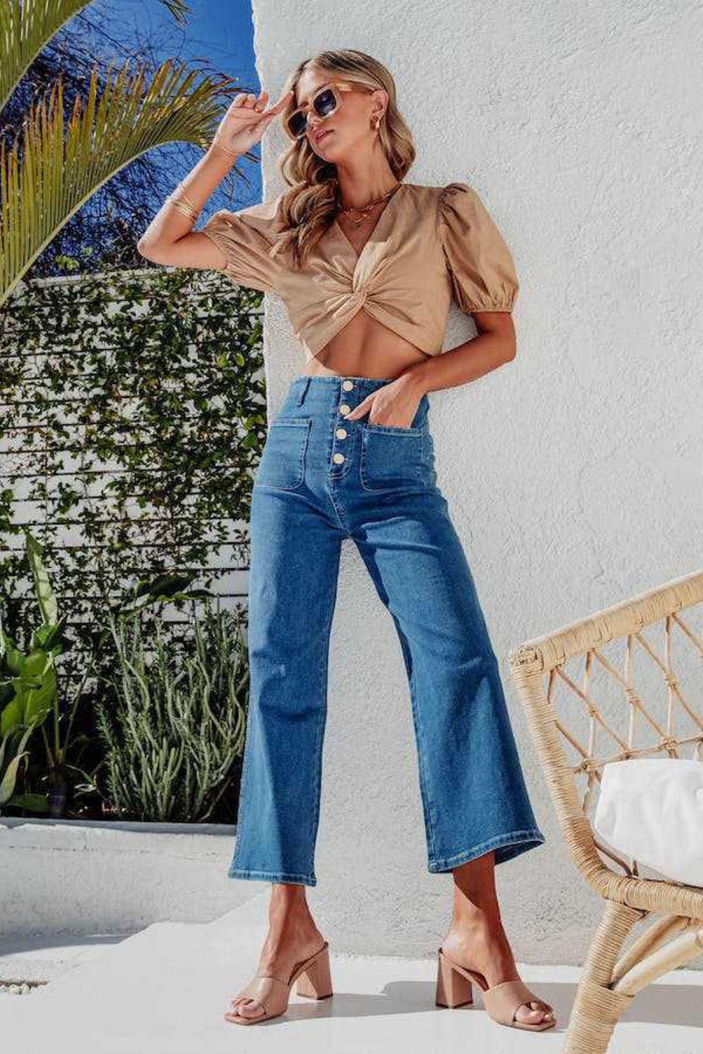 Button Fly Cropped Wide Leg Jeans - Securing Secrets Boutique LLC