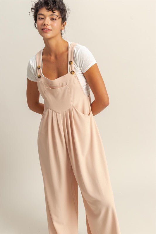 HYFVE Pleated Detail Front Pocket Wide Strap Overalls - Securing Secrets Boutique LLC