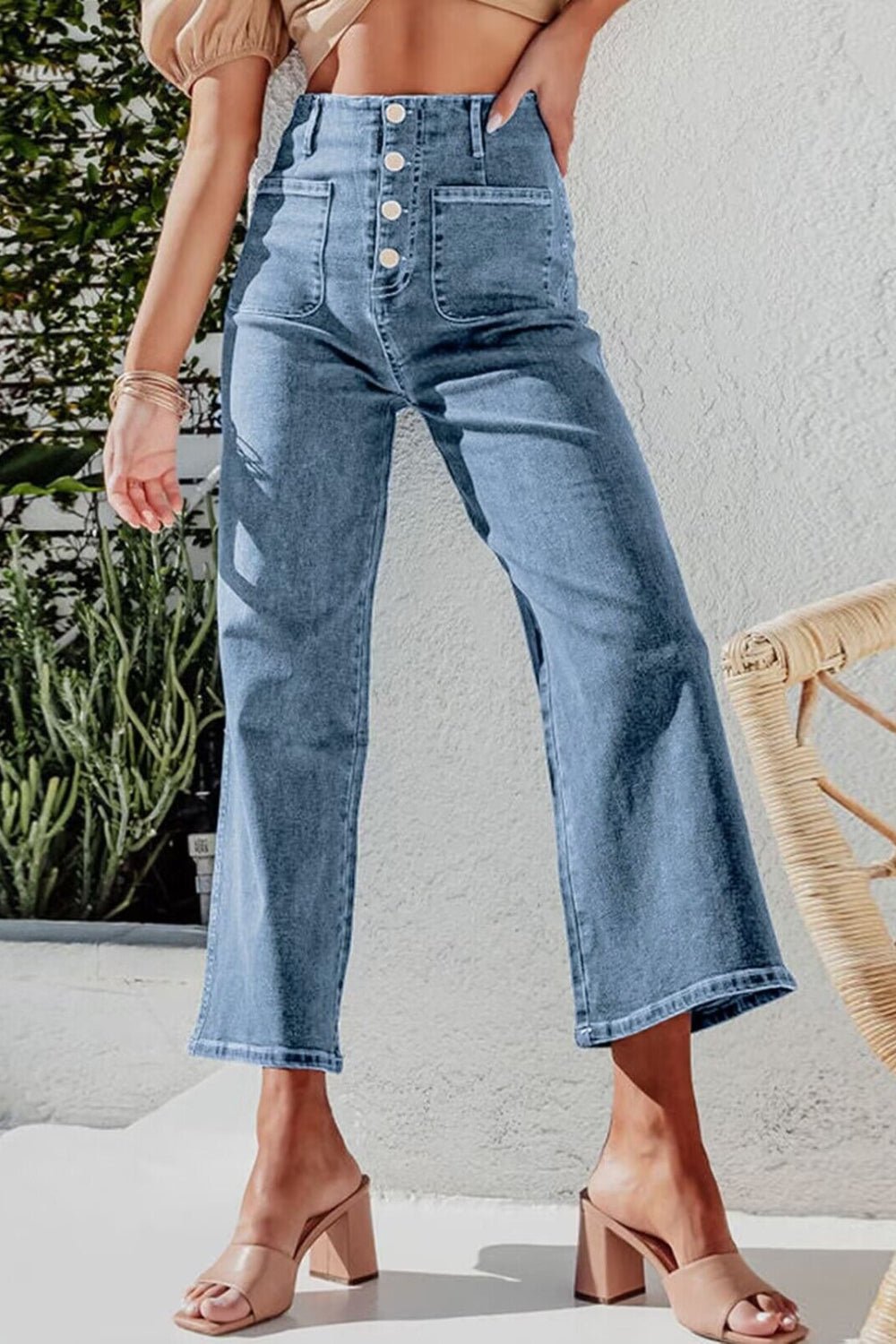 Button Fly Cropped Wide Leg Jeans - Securing Secrets Boutique LLC
