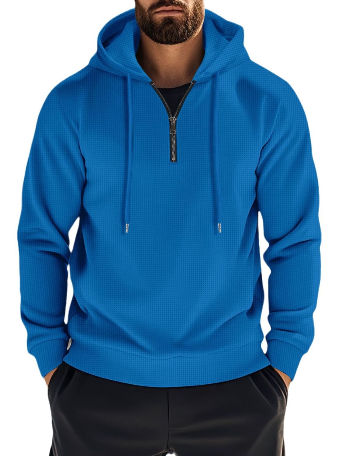Men's Full Size Quarter Zip Long Sleeve Drawstring Hoodie Plus Size - Securing Secrets Boutique LLC