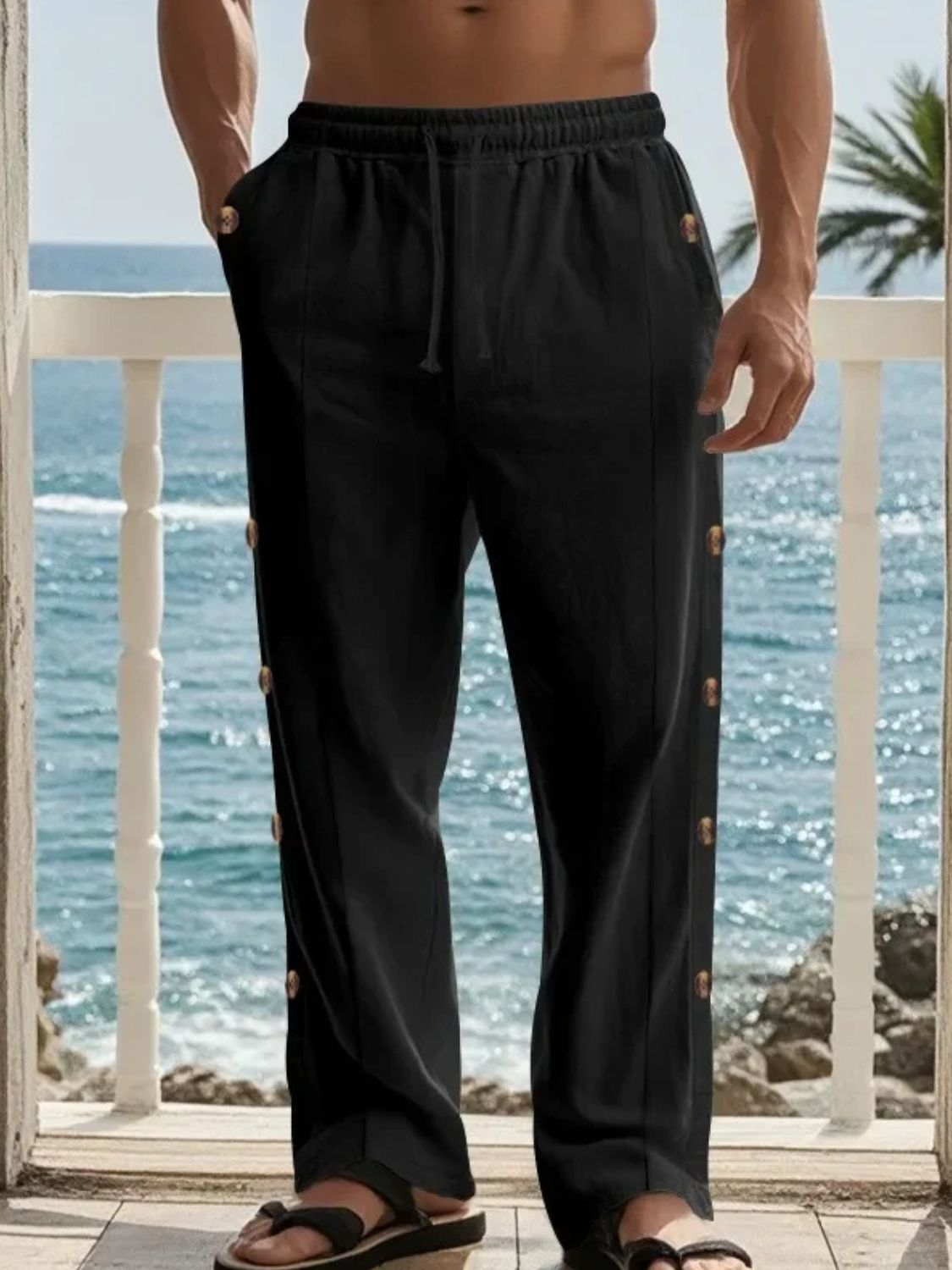 Men's Full Size Side Button Wide Leg Pants Plus Size - Securing Secrets Boutique LLC