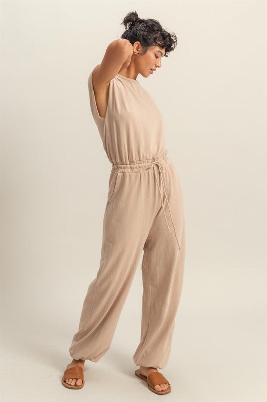 HYFVE Back Keyhole Round Neck Cap Sleeve Drawstring Jumpsuit - Securing Secrets Boutique LLC