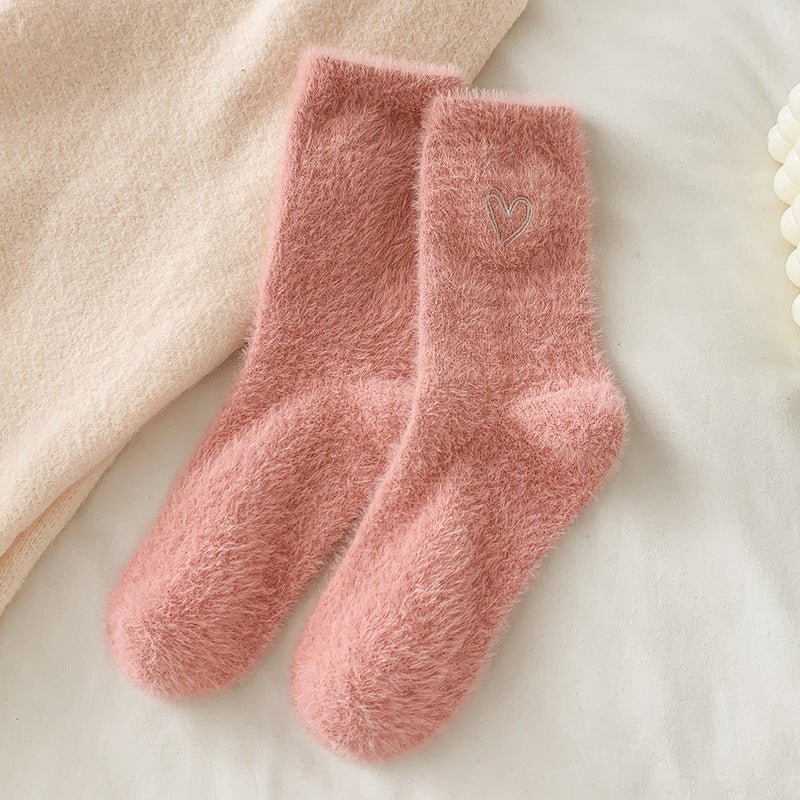 Women's Socks Love Embroidered Plush Socks Furry Warm