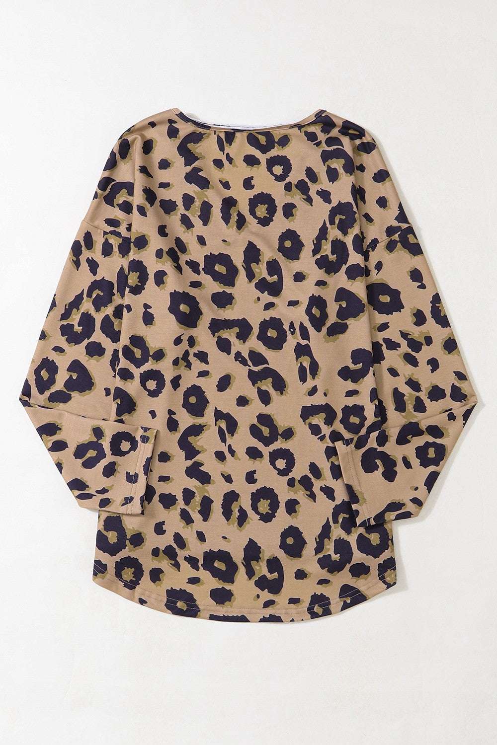 Leopard V-Neck Dropped Shoulder Blouse with basic style and slightly stretchy material.